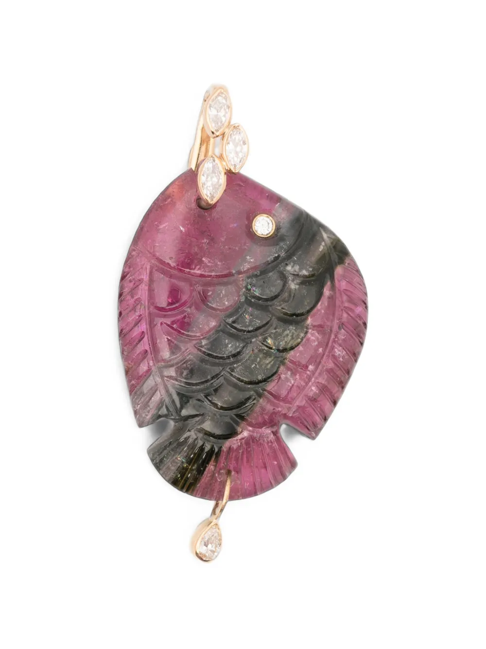 Violette tourmaline and diamond fish pendant
