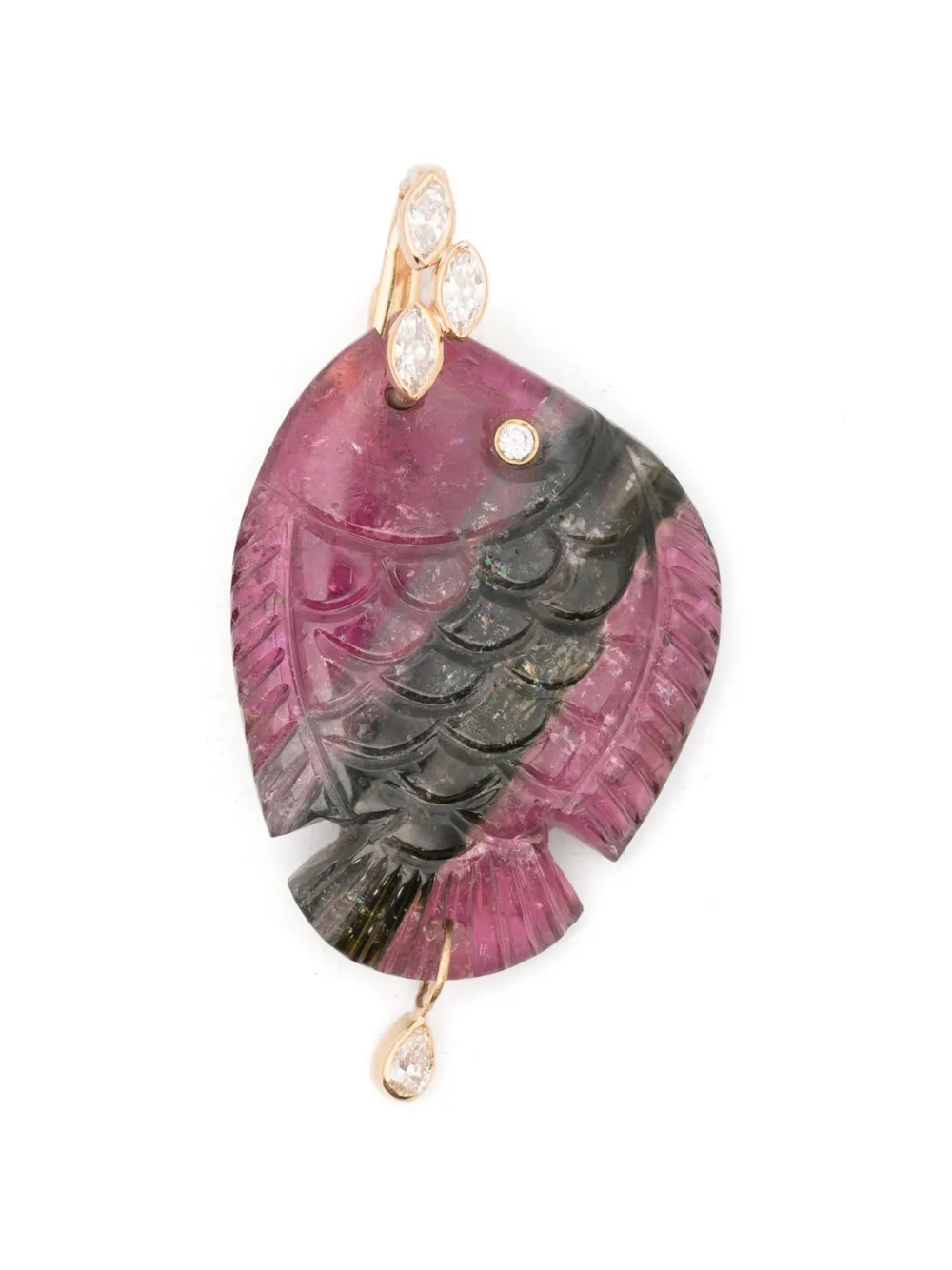 Violette tourmaline and diamond fish pendant