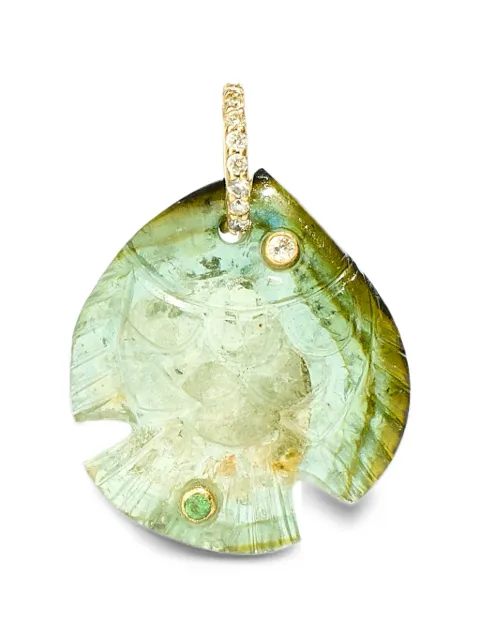 Violette tourmaline, emerald and diamond pendant