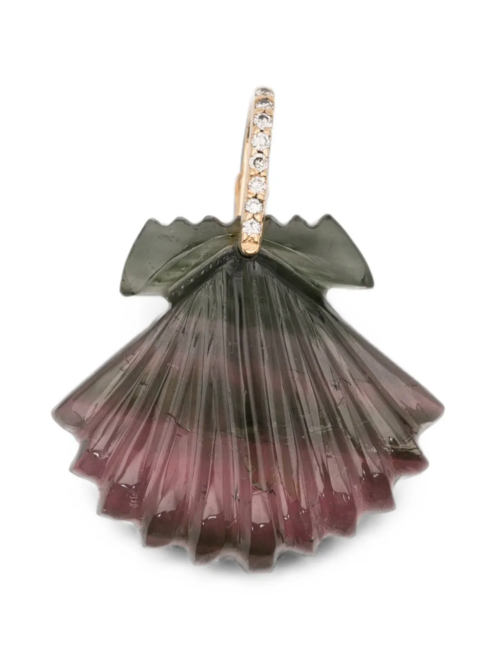 Violette tourmaline and diamond seashell pendant