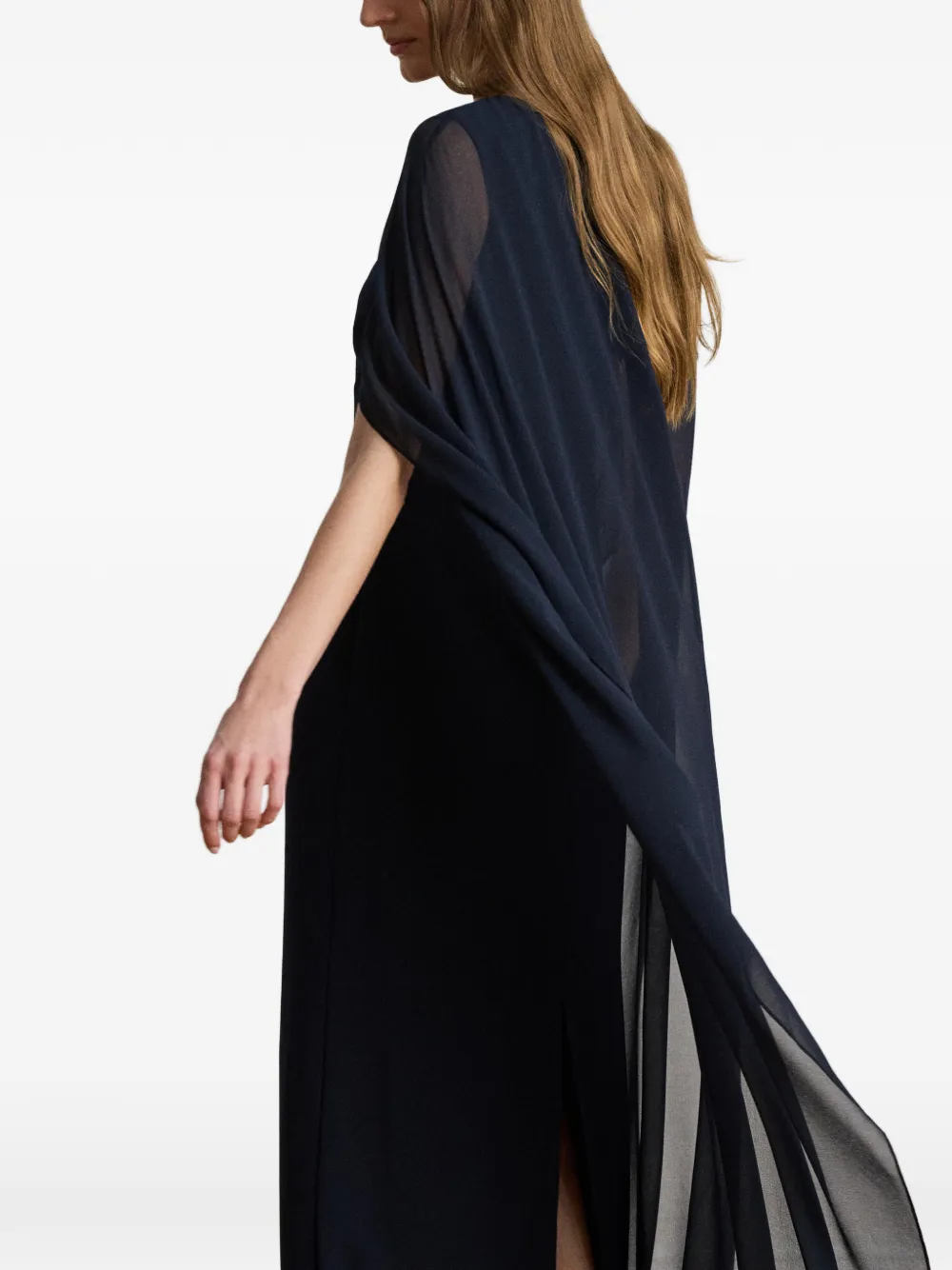 Lauren Ralph Lauren Georgette avondjurk met cape Blauw