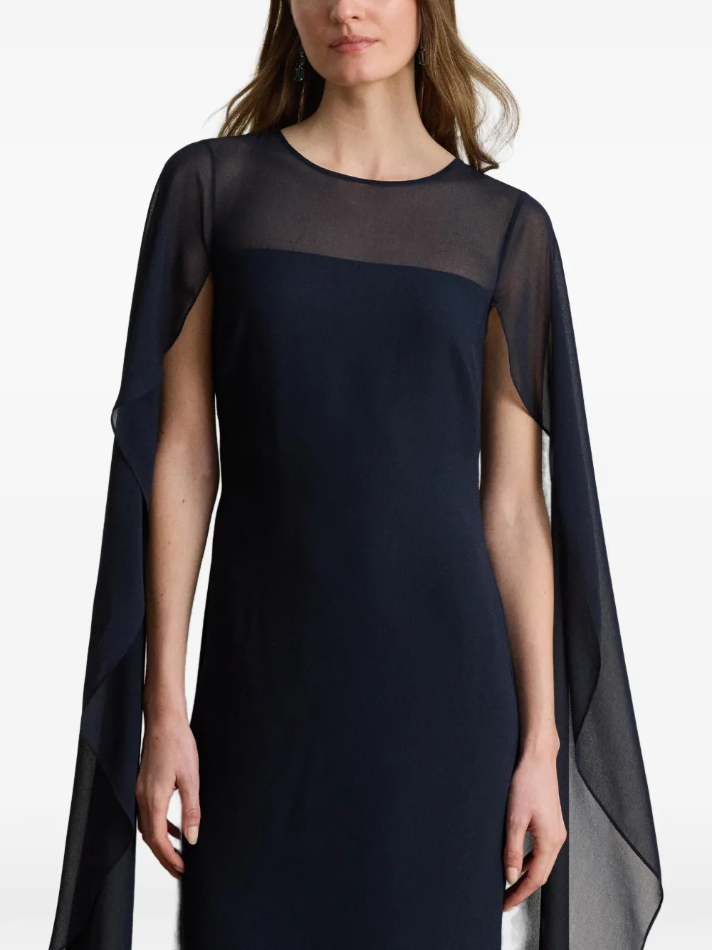 Lauren Ralph Lauren Georgette avondjurk met cape Blauw
