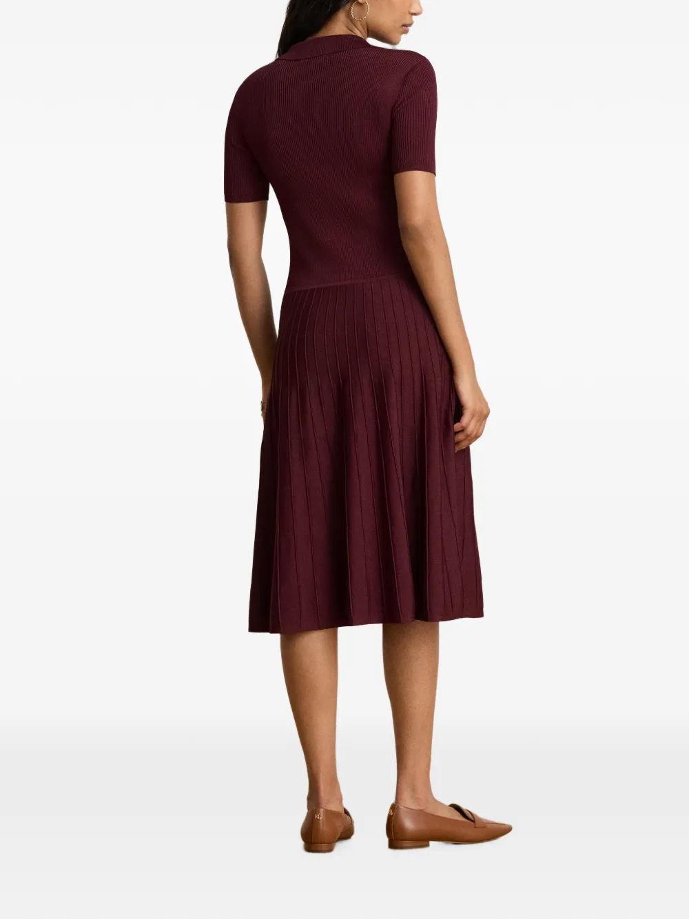 Lauren Ralph Lauren Ribgebreide midi-jurk met korte mouwen Rood