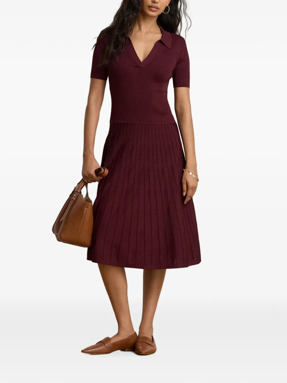 Lauren Ralph Lauren Ribgebreide midi-jurk met korte mouwen Rood