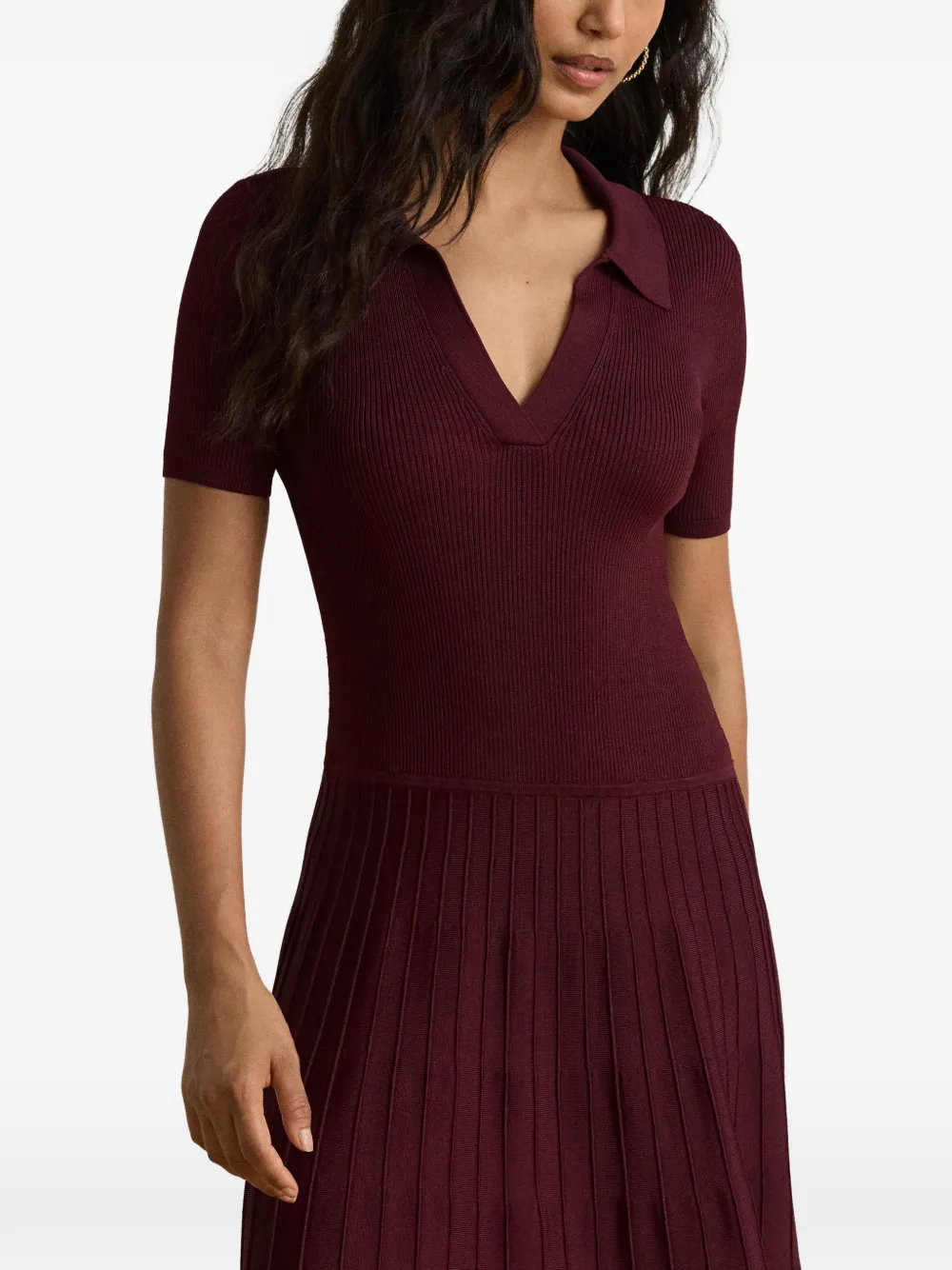 Lauren Ralph Lauren Ribgebreide midi-jurk met korte mouwen Rood