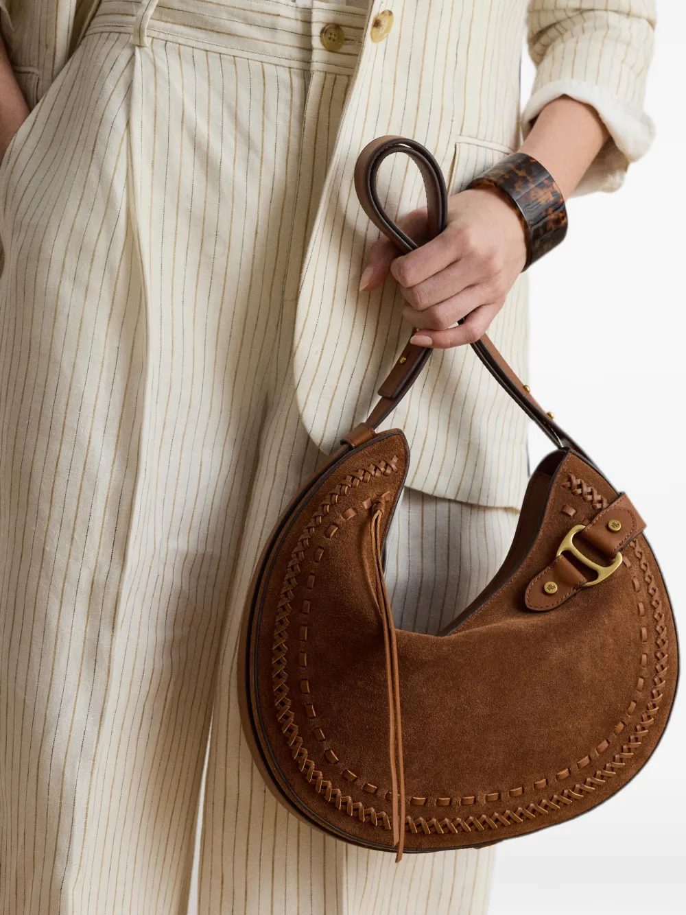 Lauren Ralph Lauren Grote Tasha schoudertas met stiksel Bruin