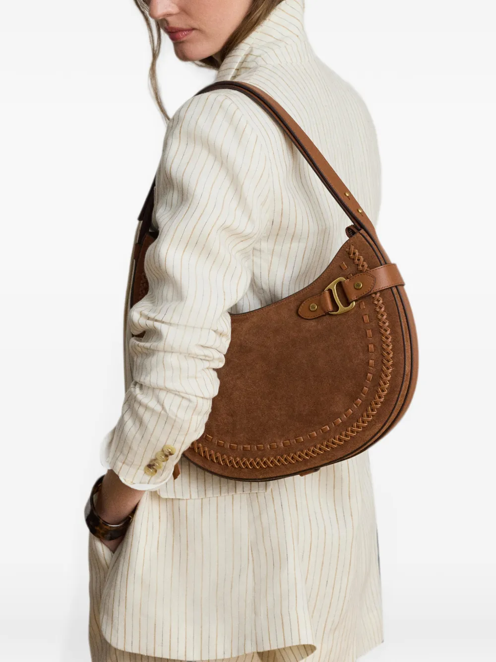 Lauren Ralph Lauren Grote Tasha schoudertas met stiksel Bruin
