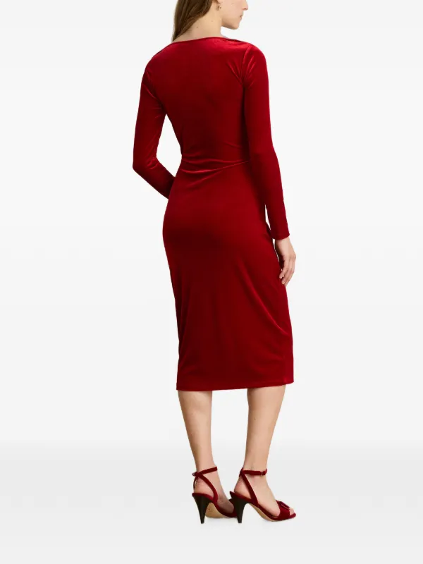 red velvet knee length dress Lauren Ralph Lauren Midi Draped | SIZE 18