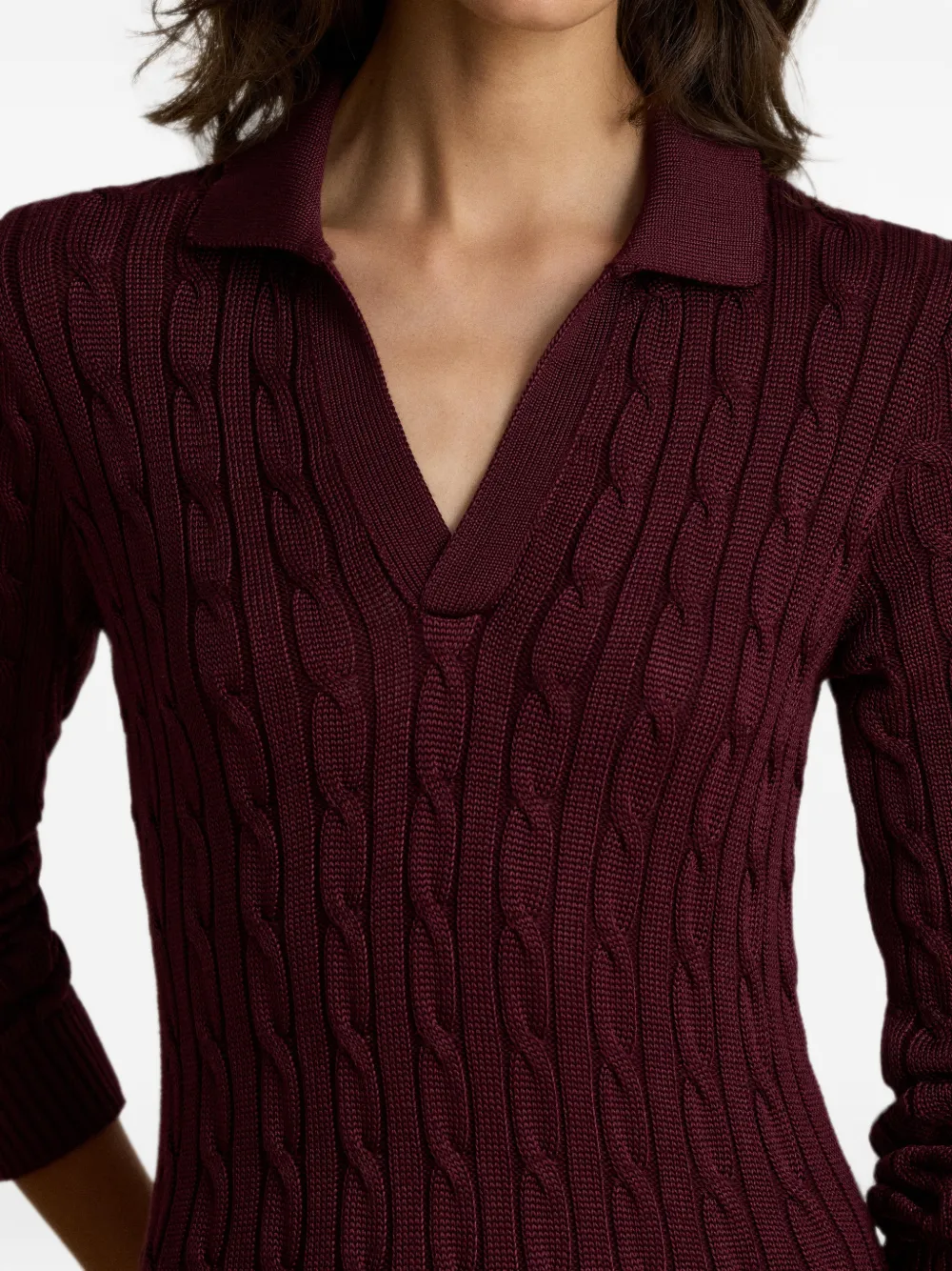 Lauren Ralph Lauren Kabelgebreide midi-jurk met kraag Rood