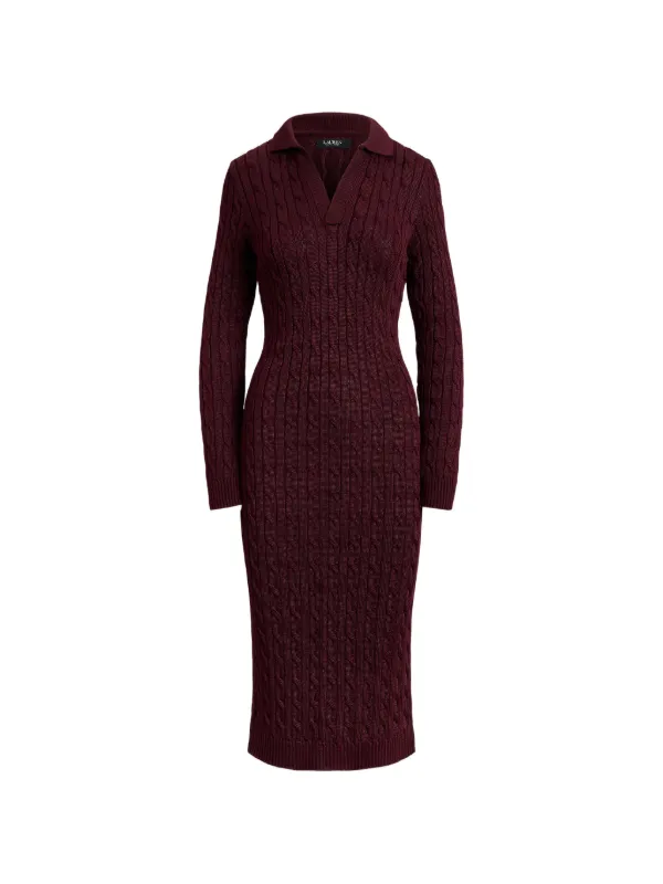Ralph Lauren Women's Cable-Knit Cotton-Blend Sweater Dress | Dark Garnet