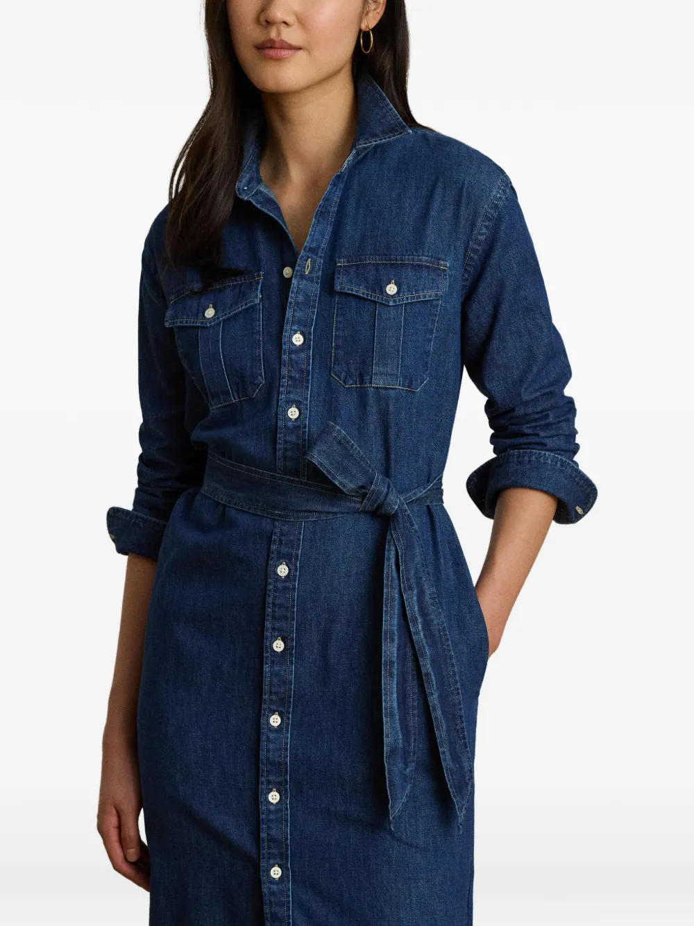 Lauren Ralph Lauren Denim blousejurk met ceintuur Blauw