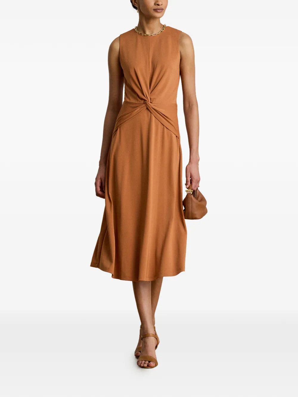 Lauren Ralph Lauren A-lijn midi-jurk met gedraaide voorkant Oranje