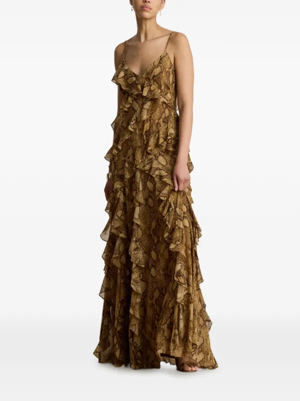 ralph lauren silk ruffle dress Lauren Ralph Lauren Women's Printed Ruffle-Trim Off-the-Shoulder Gown