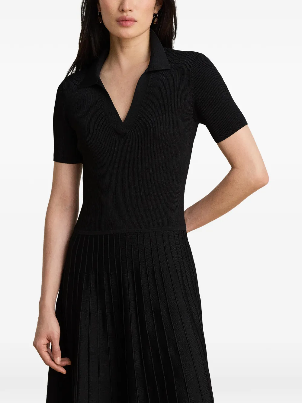 Lauren Ralph Lauren Ribgebreide trui-midi-jurk met korte mouwen Zwart