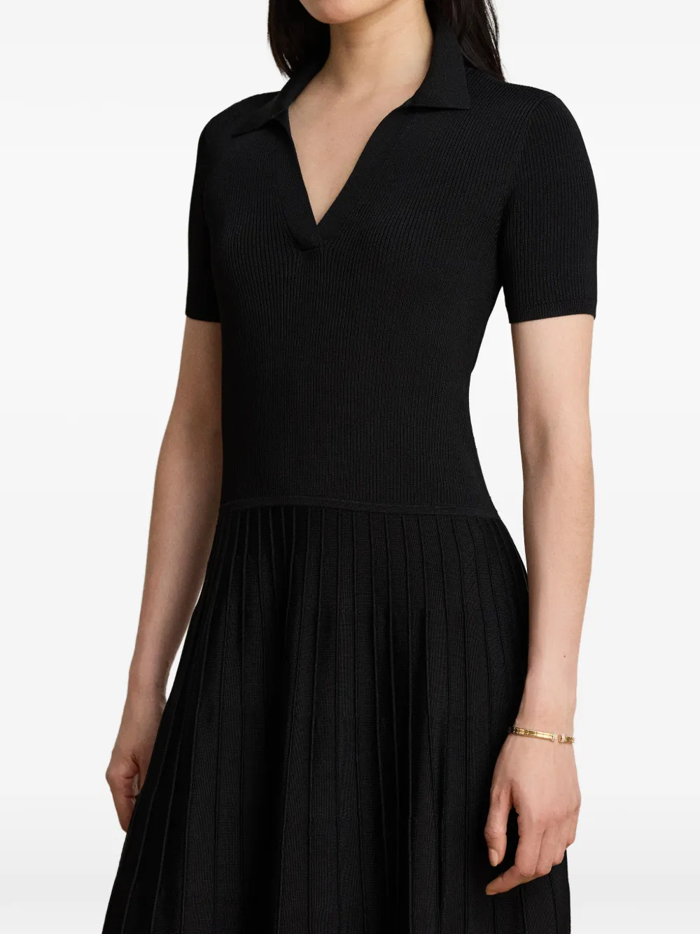 Lauren Ralph Lauren Ribgebreide trui-midi-jurk met korte mouwen Zwart
