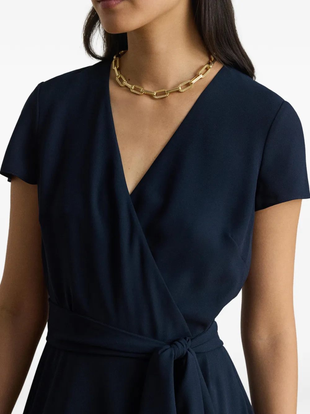 Lauren Ralph Lauren Georgette Surplance midi-jurk met ceintuur Blauw