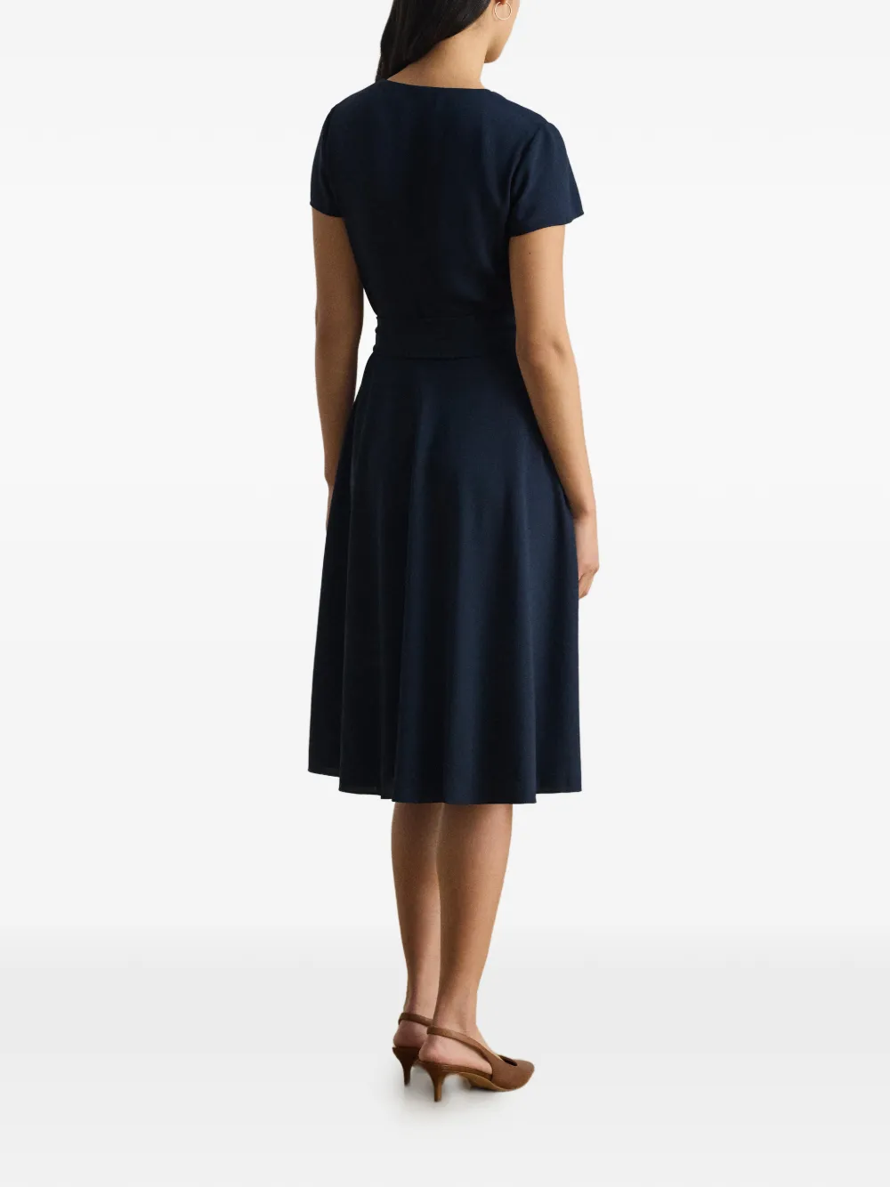 Lauren Ralph Lauren Georgette Surplance midi-jurk met ceintuur Blauw
