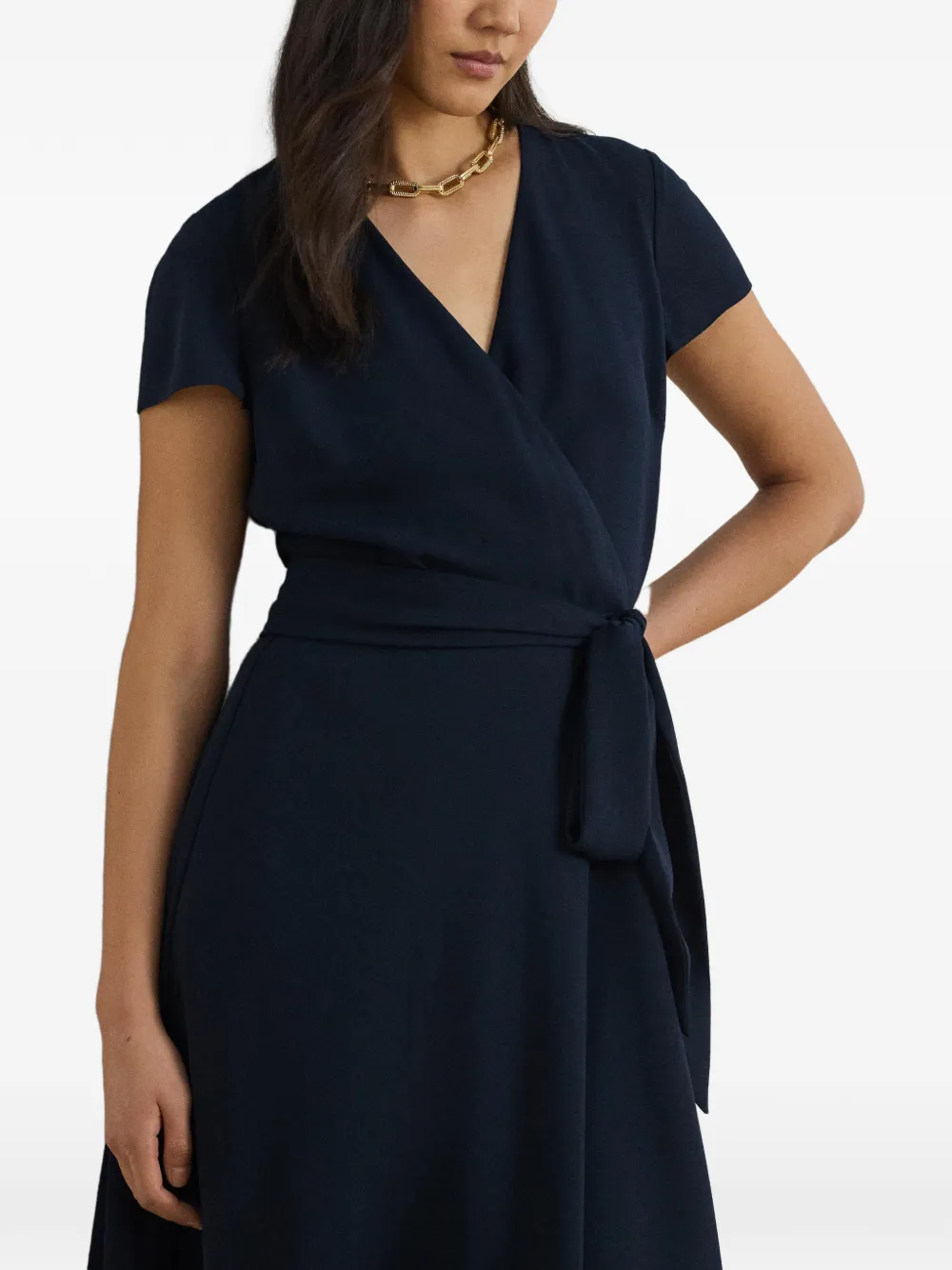 Lauren Ralph Lauren Georgette Surplance midi-jurk met ceintuur Blauw