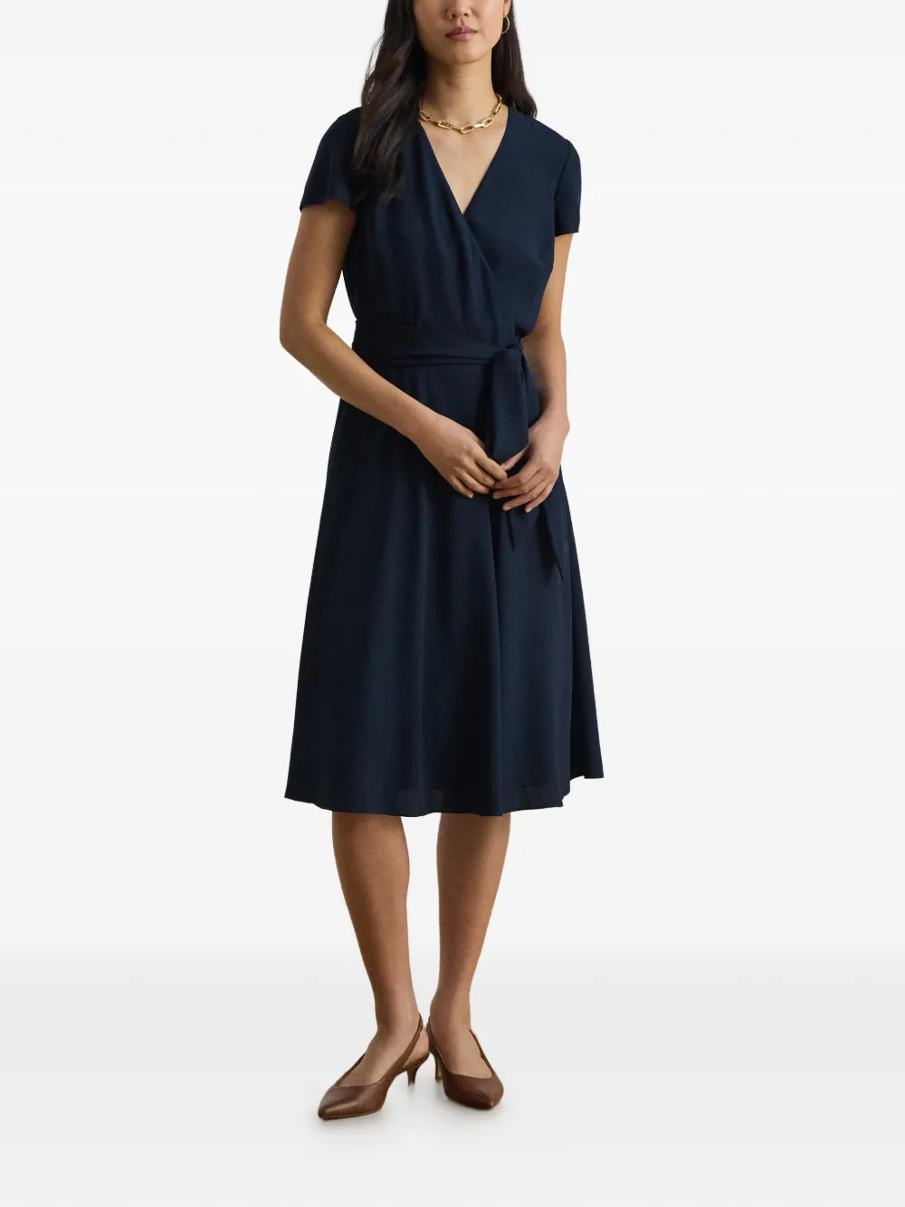 Lauren Ralph Lauren Georgette Surplance midi-jurk met ceintuur Blauw