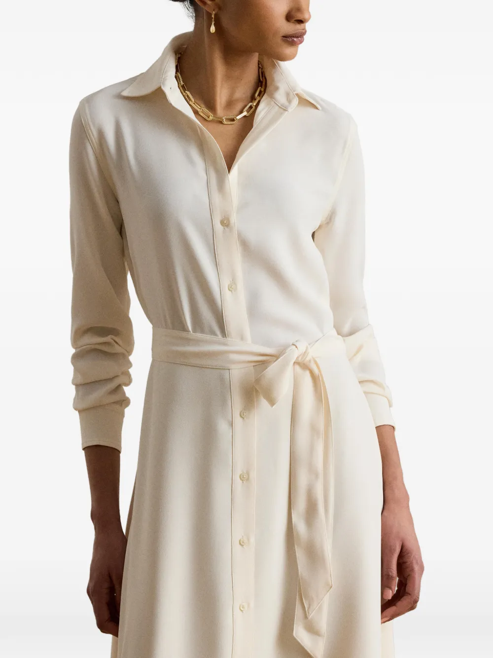 Lauren Ralph Lauren Georgette midi-blousejurk met ceintuur Beige