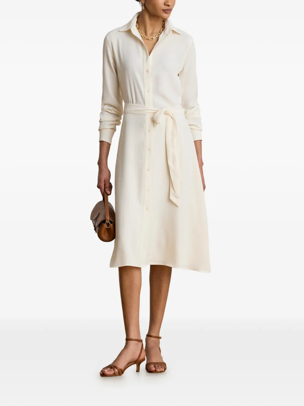 Lauren Ralph Lauren Georgette midi-blousejurk met ceintuur Beige