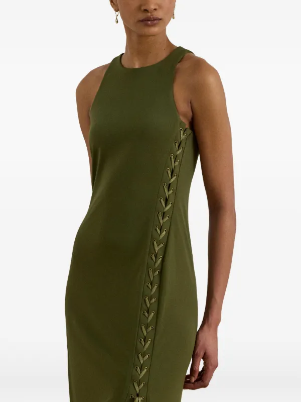lauren ralph lauren sleeveless jersey dress lace-up Maxi Dres | Green Camisa Moda