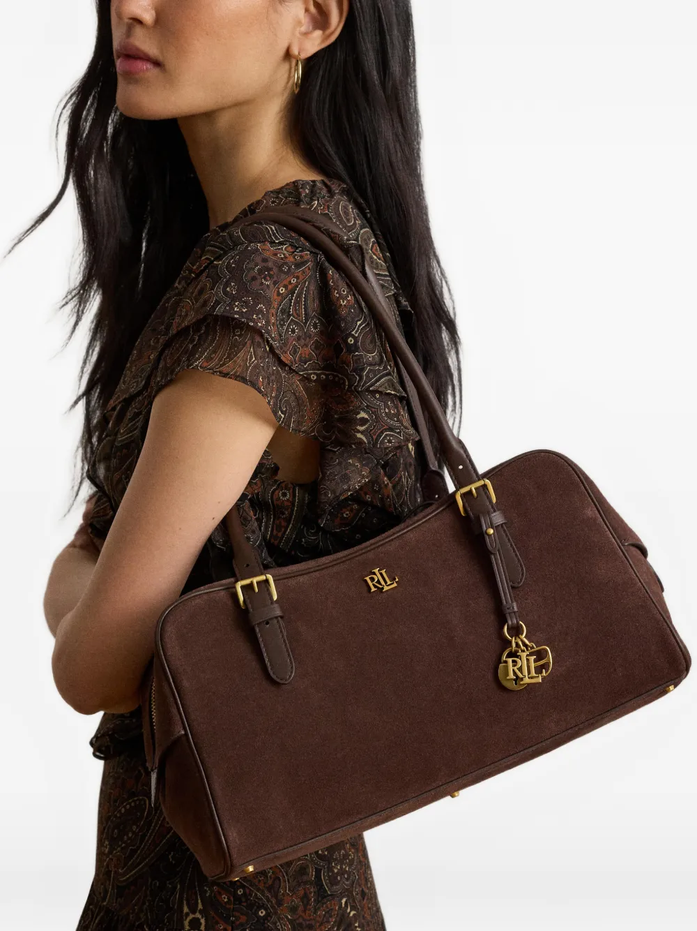 Lauren Ralph Lauren Grote Marcy suède tas met rits Bruin