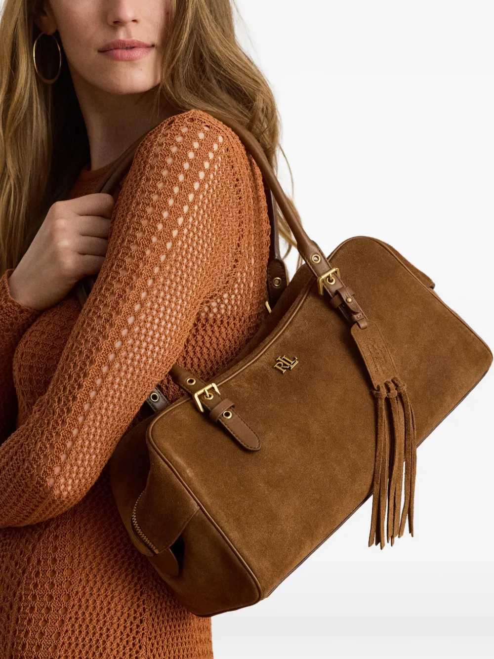Lauren Ralph Lauren Grote Marcy suède schoudertas Bruin