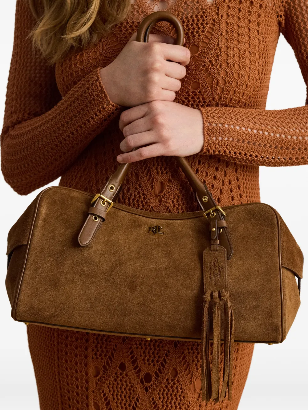 Lauren Ralph Lauren Grote Marcy suède schoudertas Bruin