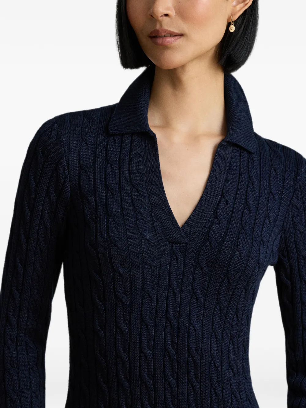 Lauren Ralph Lauren Kabelgebreide midi-jurk met kraag Blauw