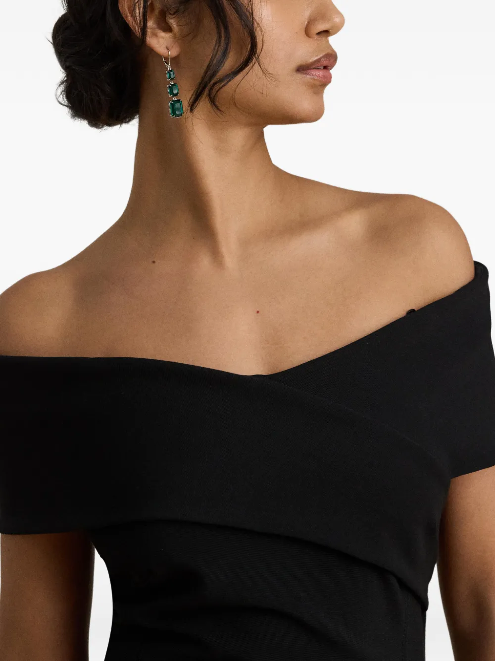 Lauren Ralph Lauren Off-shoulder maxi-jurk met gekruiste bandjes Zwart