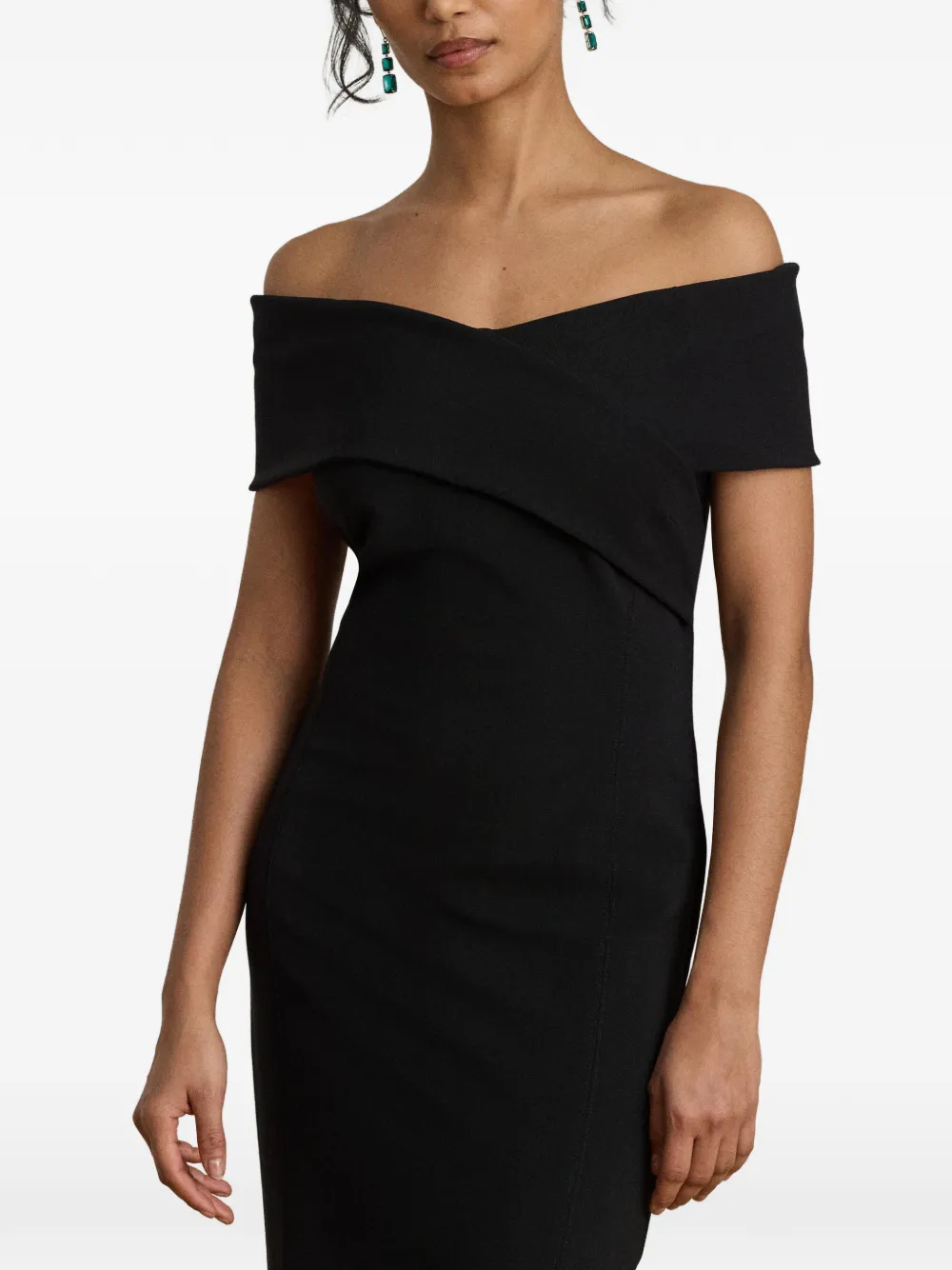 Lauren Ralph Lauren Off-shoulder maxi-jurk met gekruiste bandjes Zwart