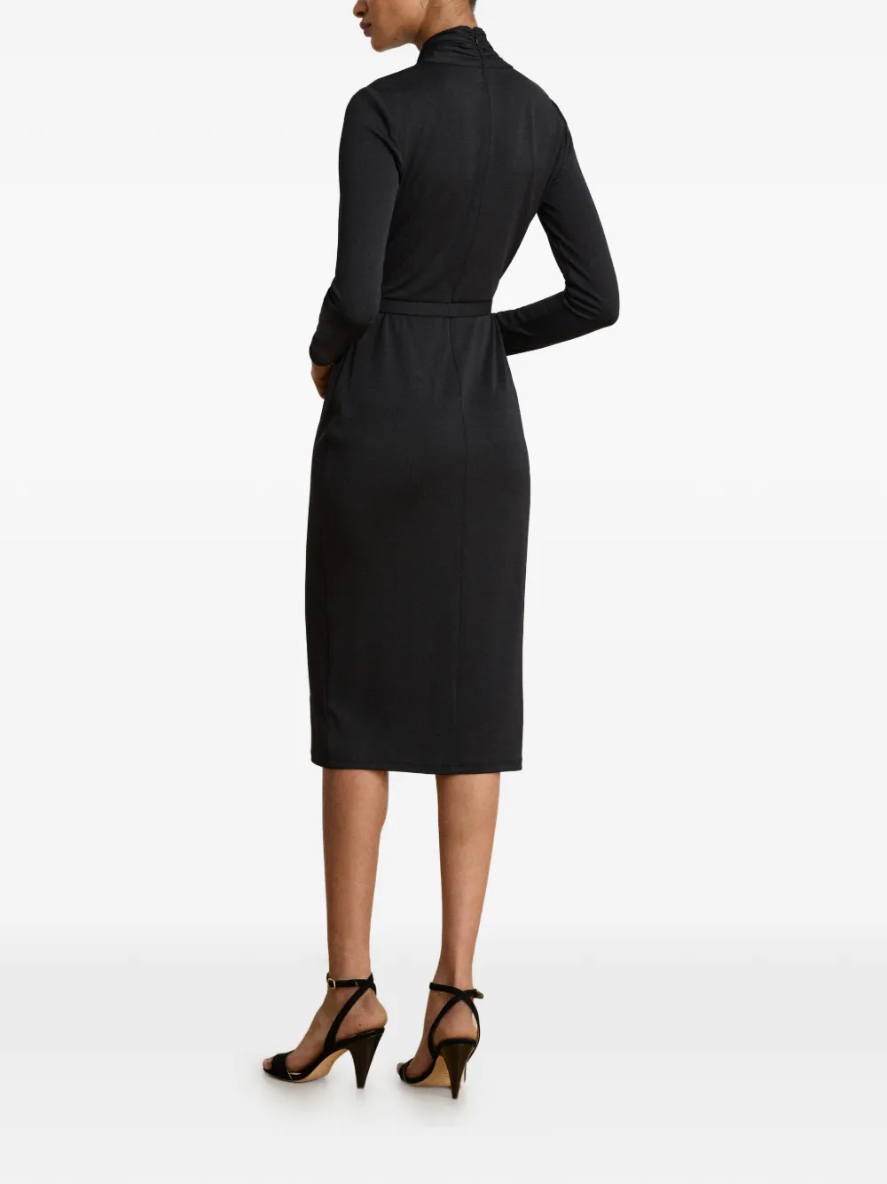Lauren Ralph Lauren Midi-jurk met opstaande hals en ceintuur Zwart