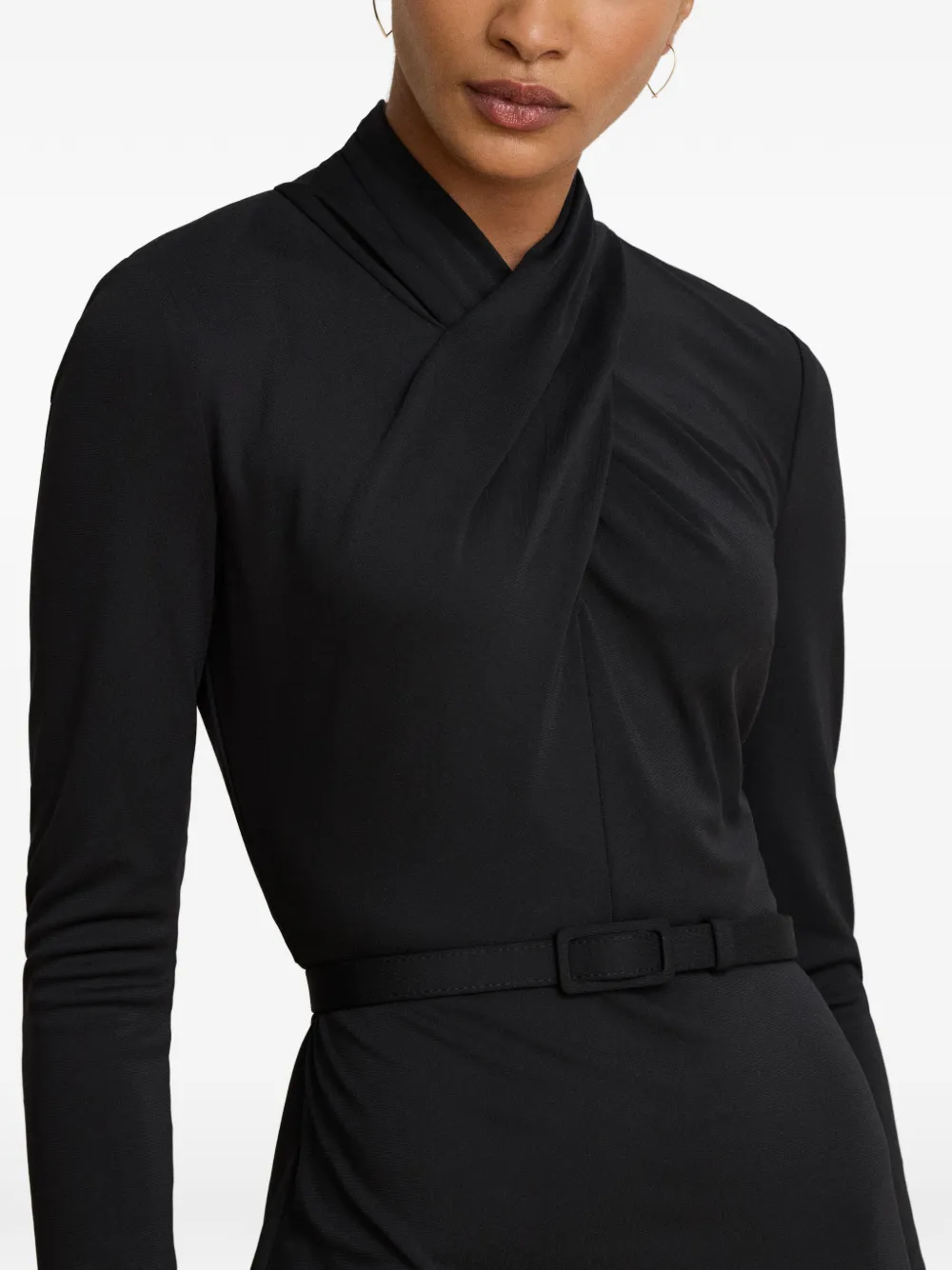Lauren Ralph Lauren Midi-jurk met opstaande hals en ceintuur Zwart