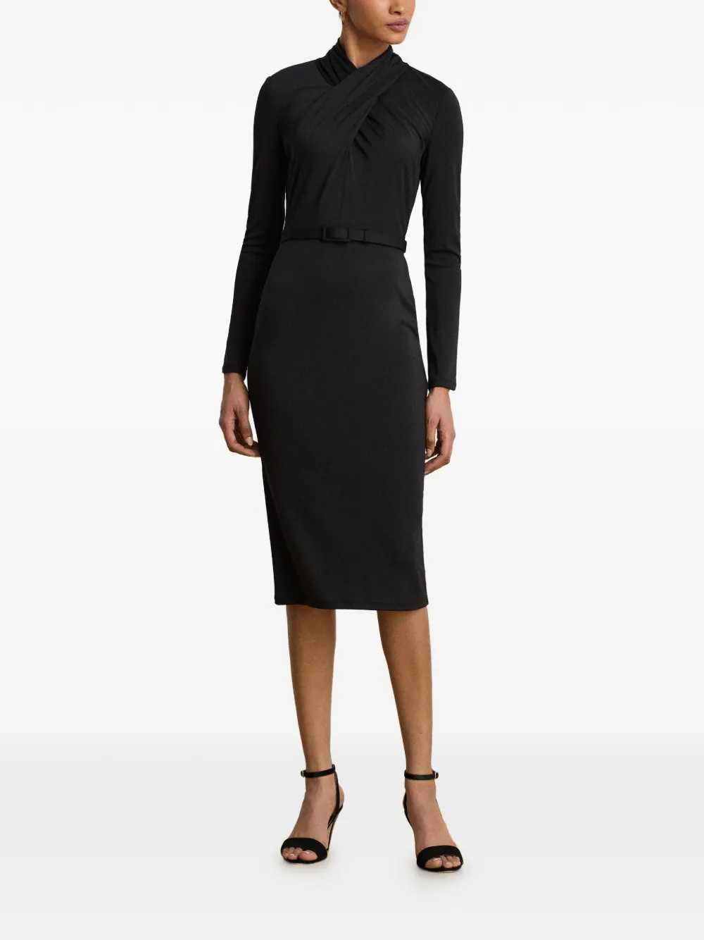 Lauren Ralph Lauren Midi-jurk met opstaande hals en ceintuur Zwart