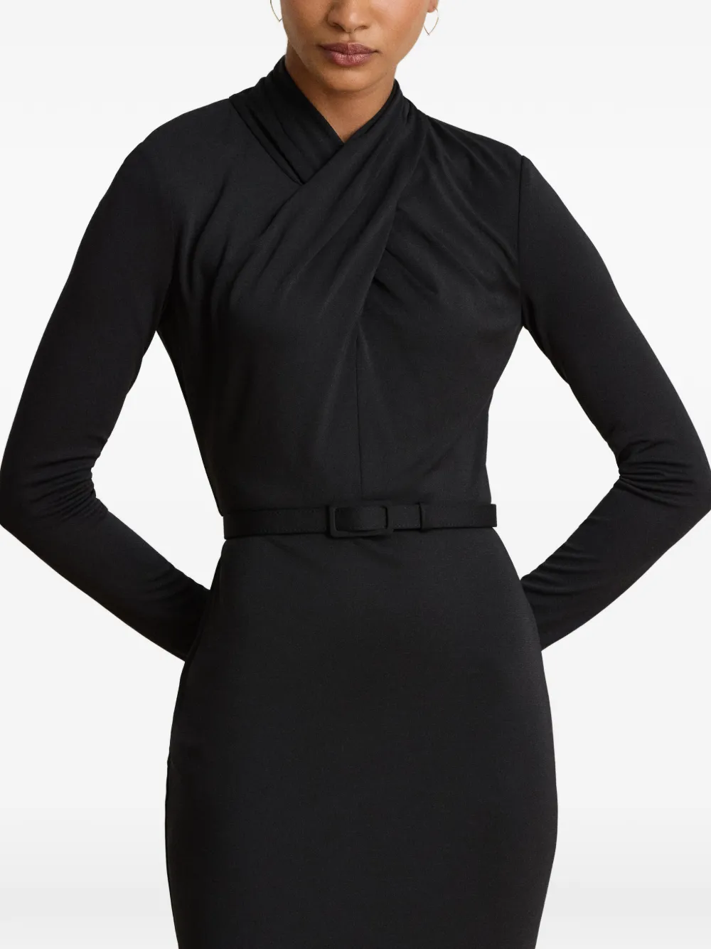 Lauren Ralph Lauren Midi-jurk met opstaande hals en ceintuur Zwart