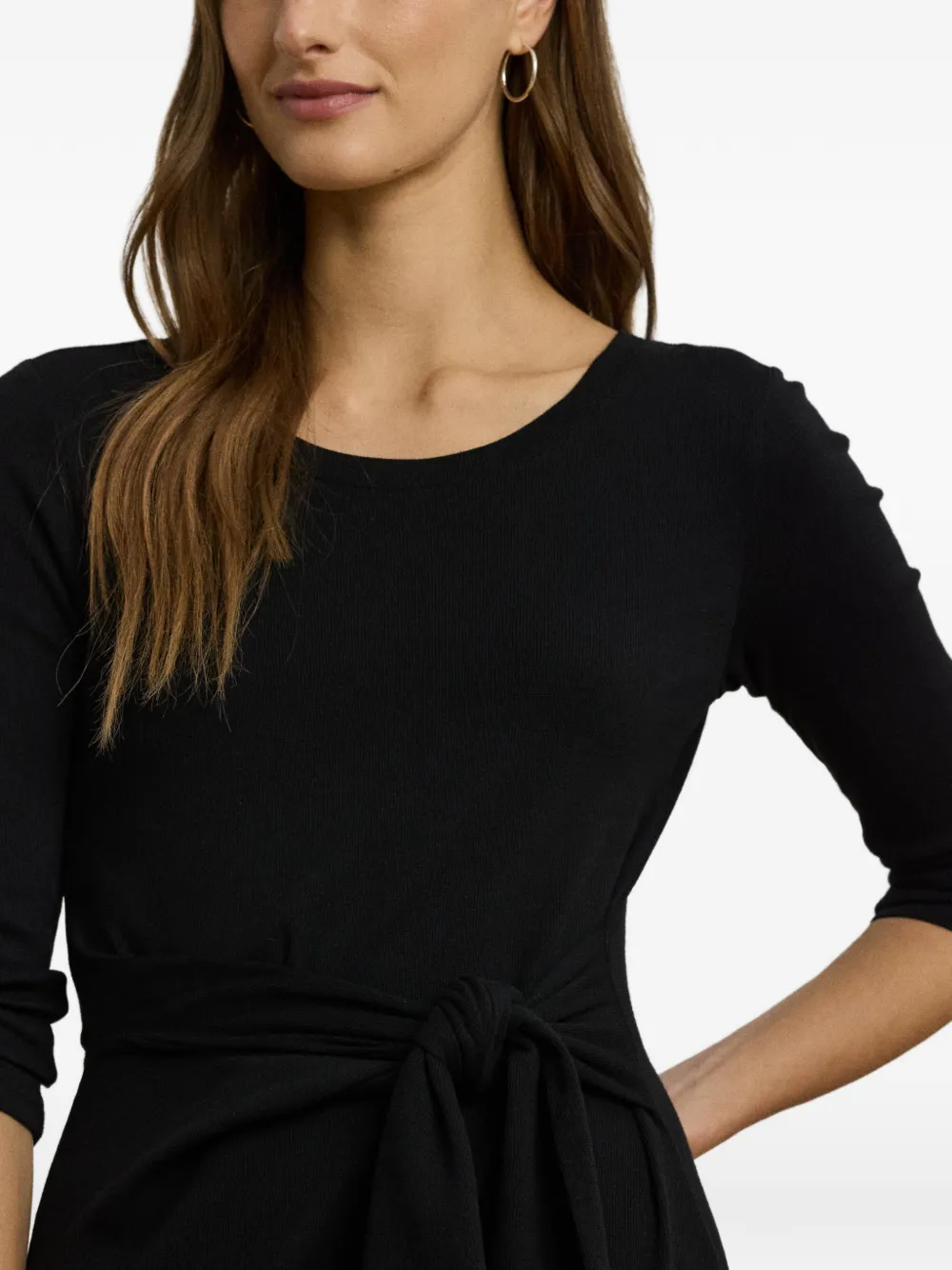 Lauren Ralph Lauren Ribgebreide jurk met gestrikte voorkant Zwart