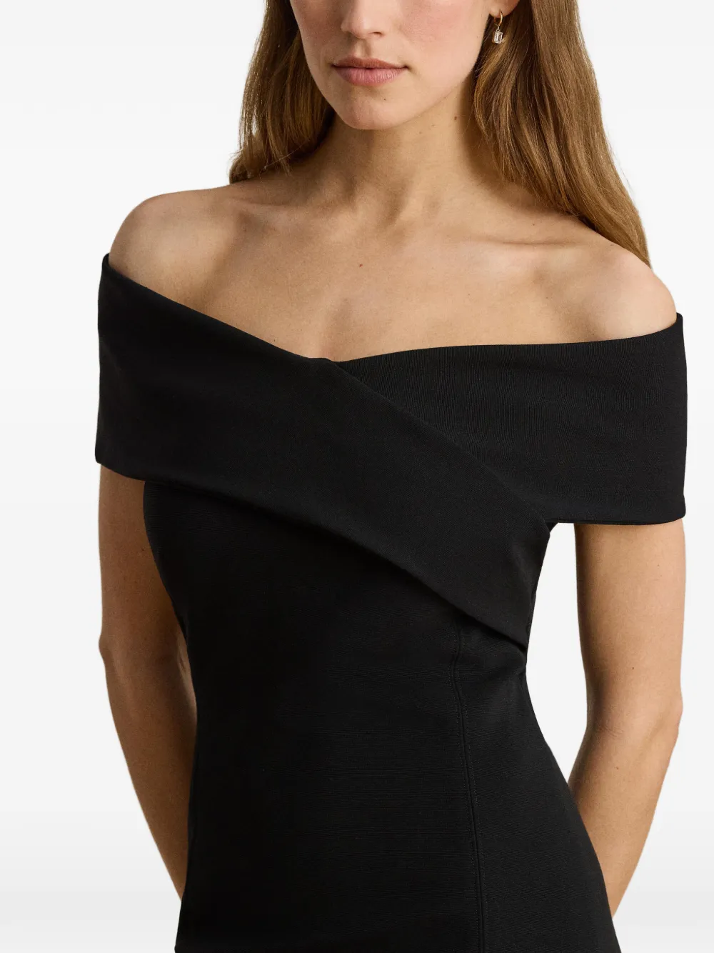 Lauren Ralph Lauren Off-shoulder midi-jurk met gekruist detail Zwart