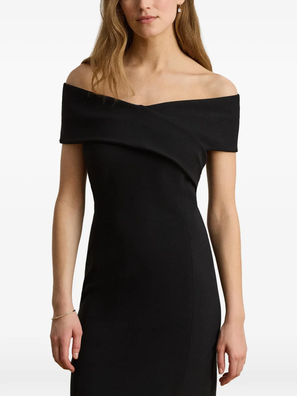 Lauren Ralph Lauren Off-shoulder midi-jurk met gekruist detail Zwart