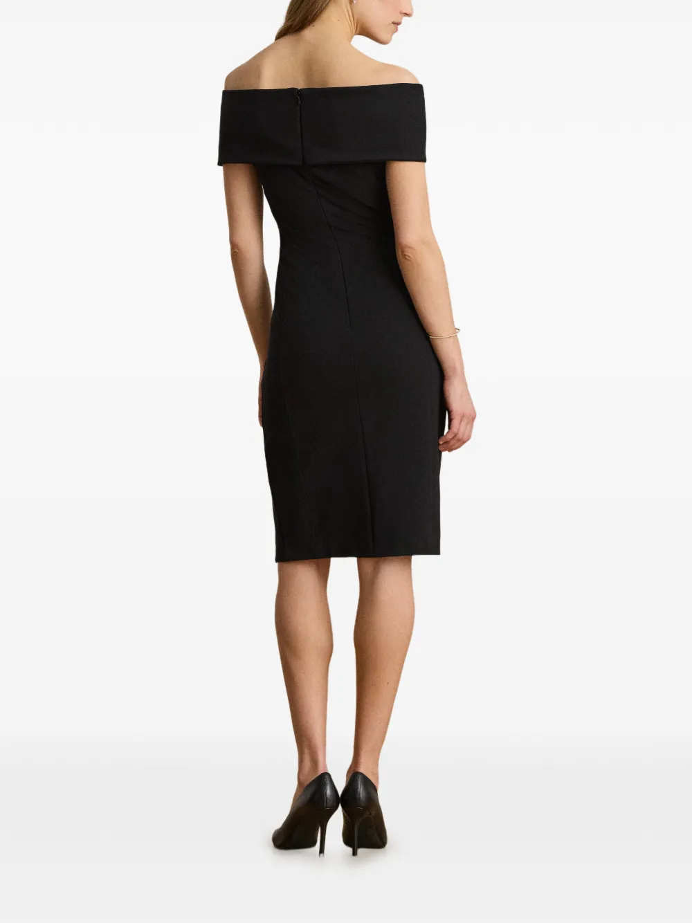 Lauren Ralph Lauren Off-shoulder midi-jurk met gekruist detail Zwart