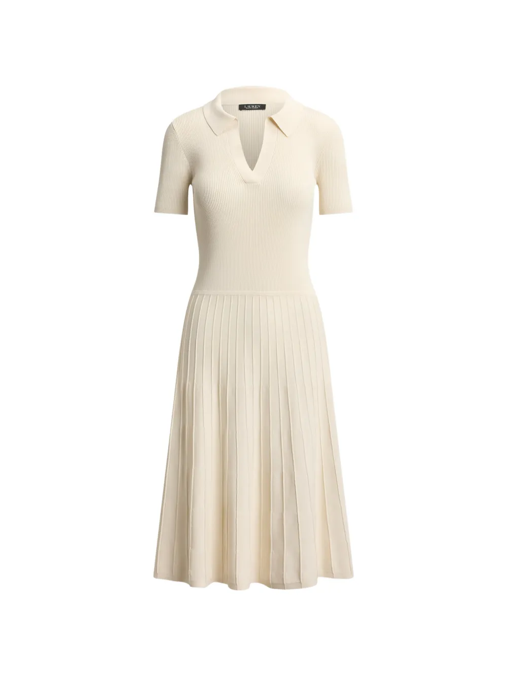 Lauren Ralph Lauren rib-knit short-sleeve midi dress - Toni neutri