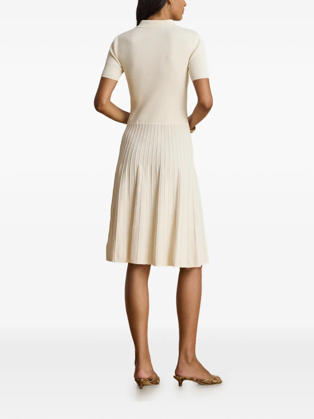 Lauren Ralph Lauren Ribgebreide midi-jurk met korte mouwen Beige