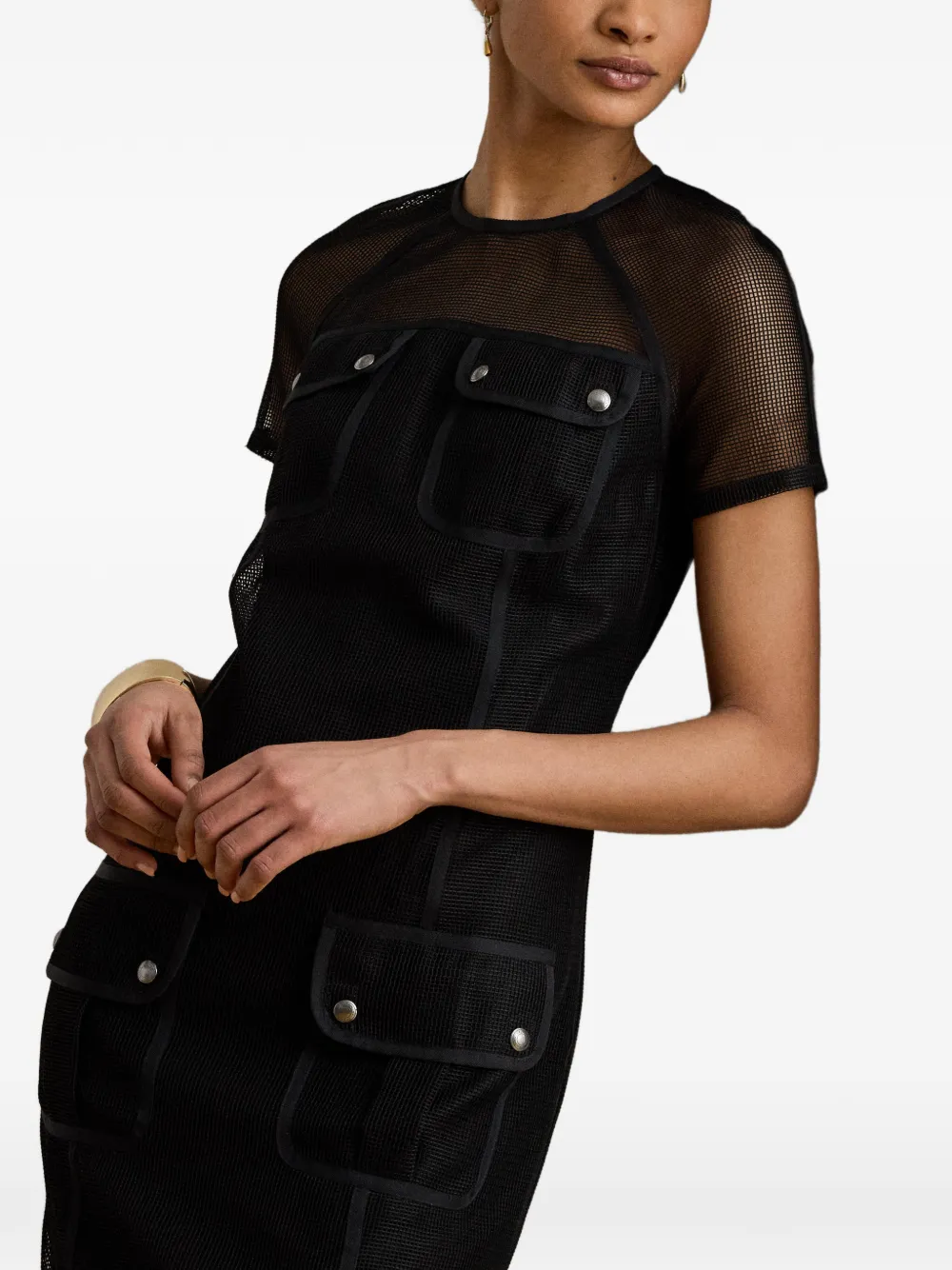 Lauren Ralph Lauren Mini-jurk met mesh overslag en zakdetail Zwart