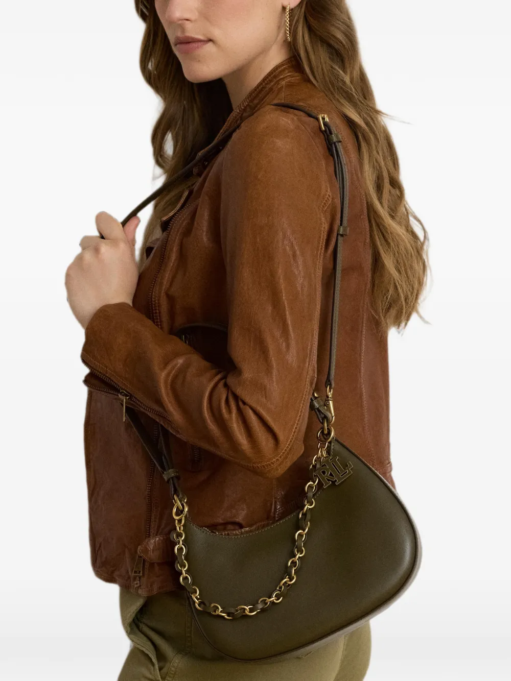 Lauren Ralph Lauren Medium Marcie leren schoudertas Groen