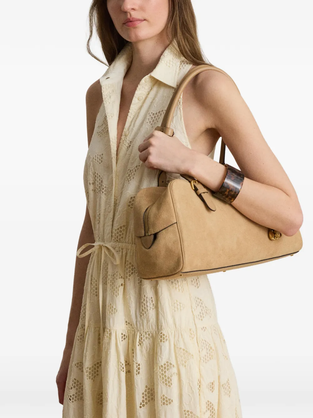 Lauren Ralph Lauren Grote Marcy suède schoudertas Beige