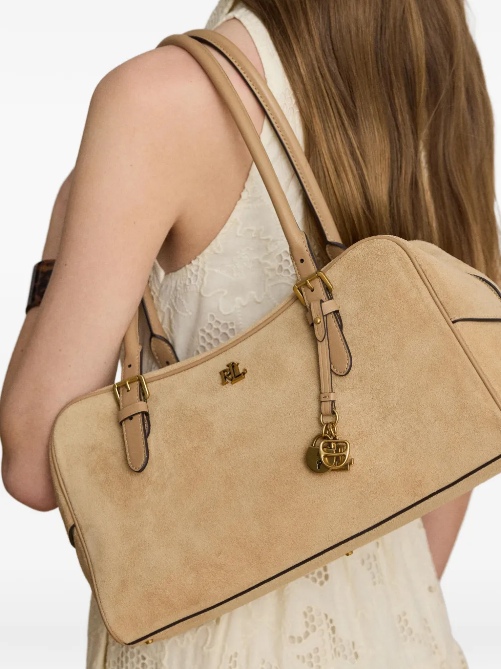 Lauren Ralph Lauren Grote Marcy suède schoudertas Beige