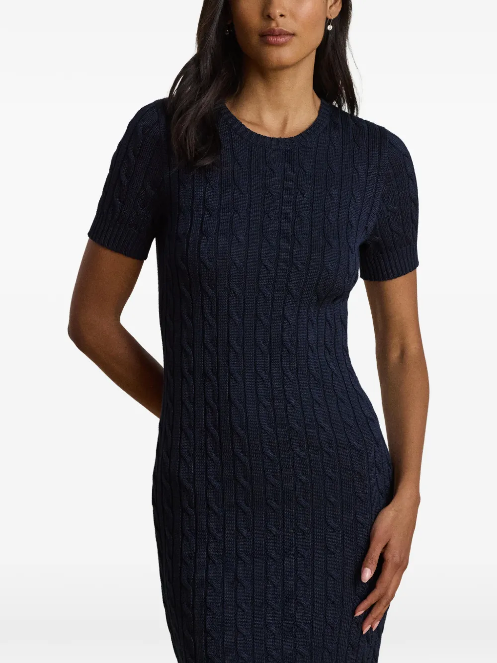 Lauren Ralph Lauren Kabelgebreide mini-jurk met korte mouwen Blauw