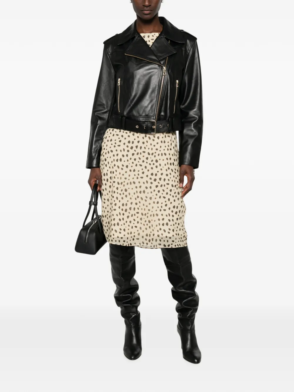 ADRIANNA FERETTI belted leather biker jacket - Nero