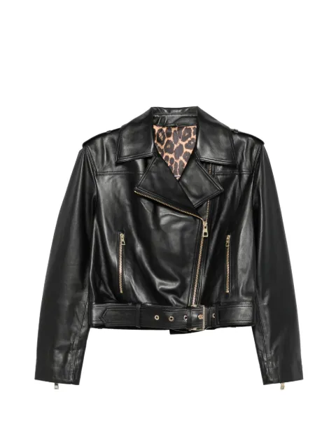 ADRIANNA FERETTI belted leather biker jacket