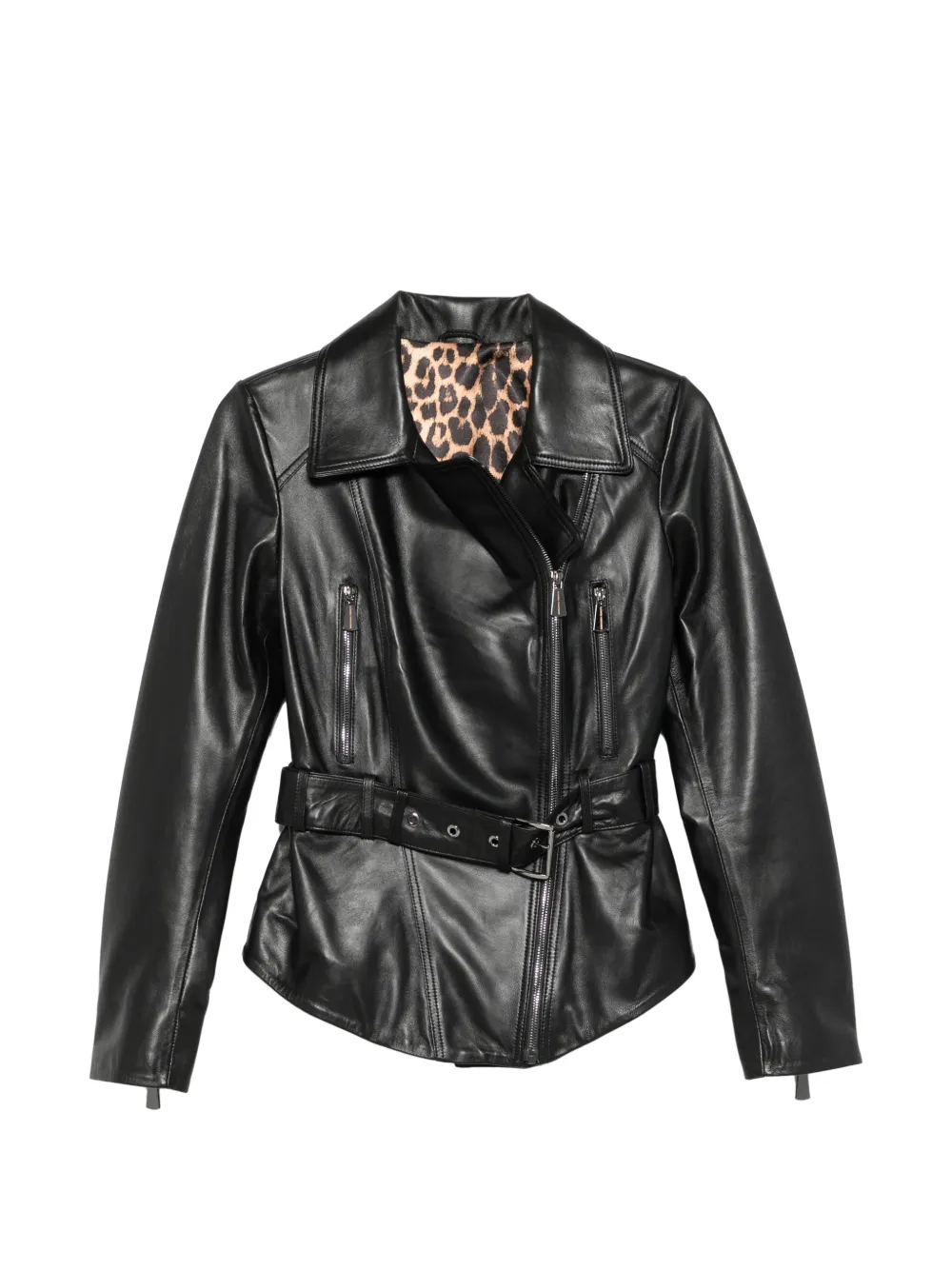 ADRIANNA FERETTI belted leather biker jacket - Nero
